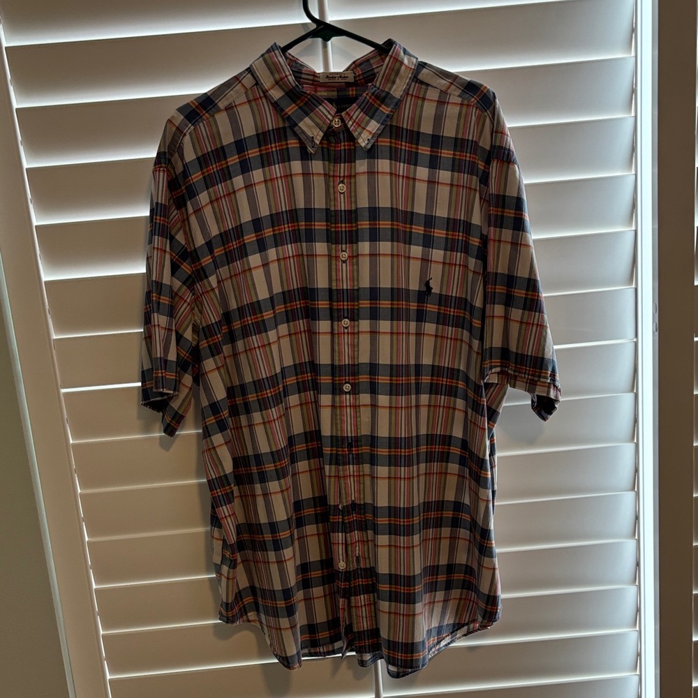 Ralph Lauren White, Navy & Red Plaid Short-Sleeve Button-Down Shirt